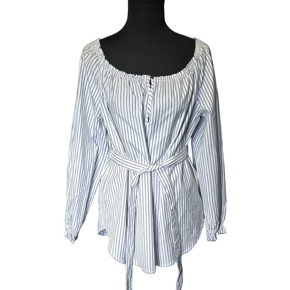 Rag & Bone NEW Sierra Off-Shoulder Striped Top Large NWOT Blue White Bohochic - Picture 2 of 8